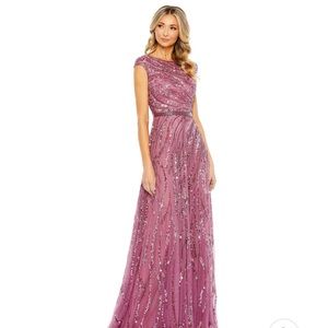 MAC DUGGAL CAP SLEEVE EMBELLISHED EVENING GOWN